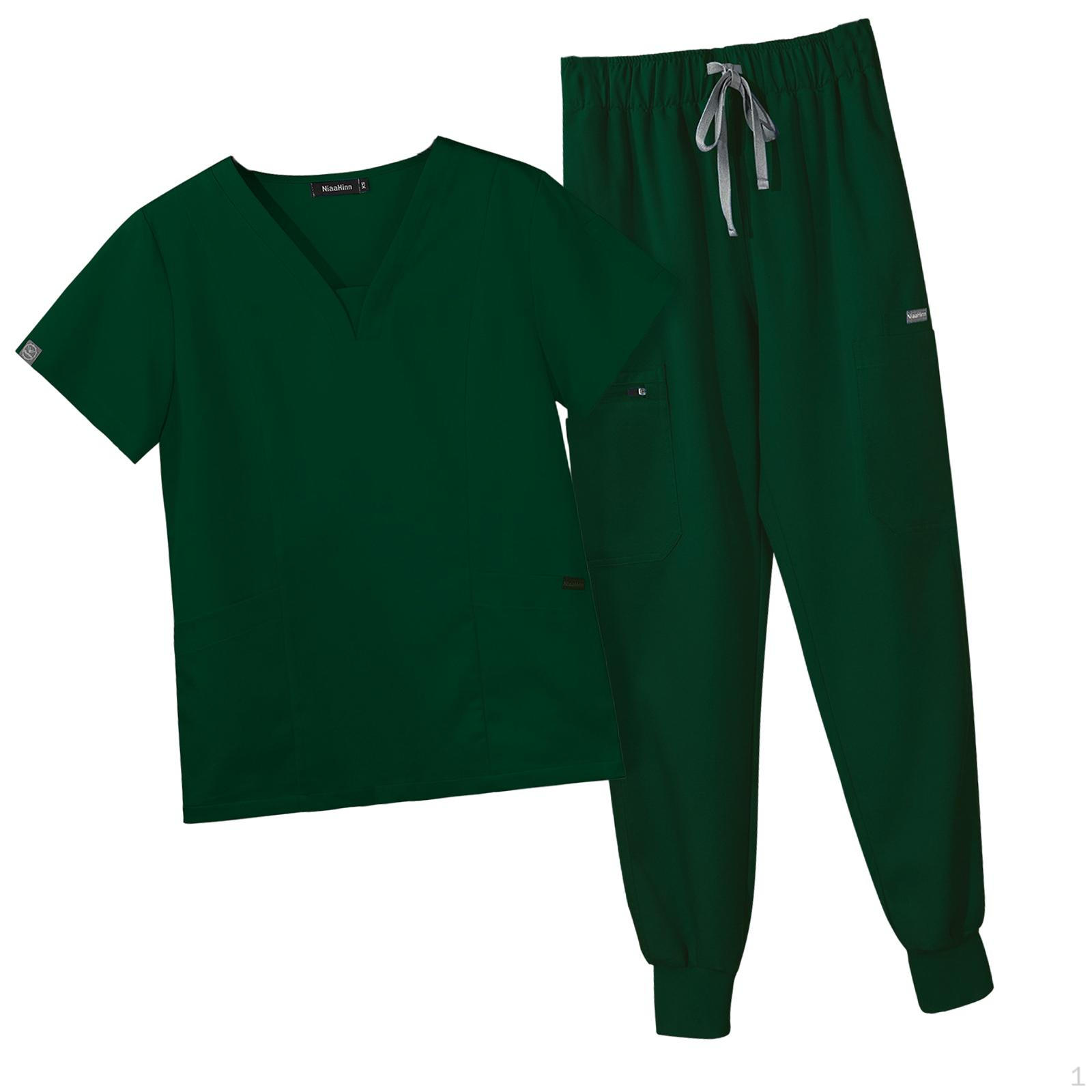 

Женский костюм-комбинезон с множеством карманов, V-образным вырезом, короткими рукавами, легкая рабочая одежда для медсестры Green Color M