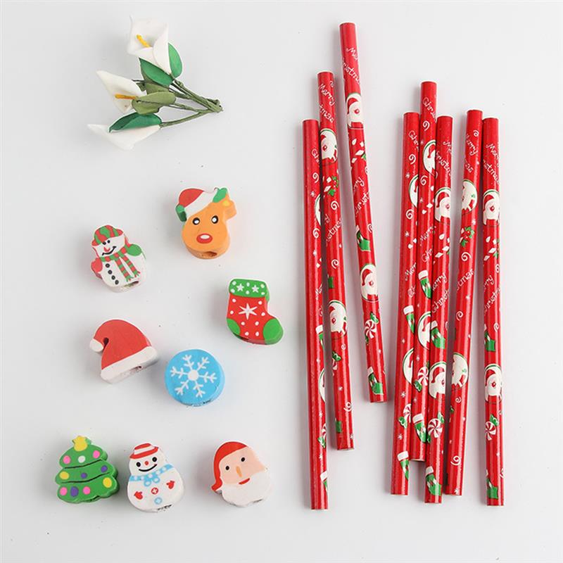 12 pcs Christmas themed Pencils with Eraser Cartoon Design Safe Ideal Christmas Gift for Kids Adults Office School Stationery