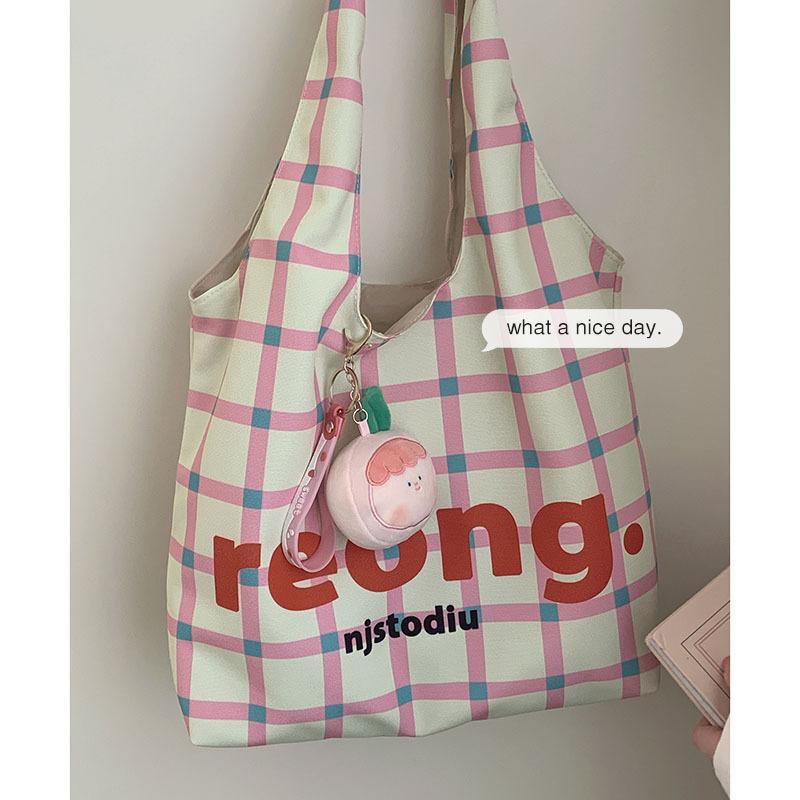 

Корейская версия Холщовая сумка большой емкости Нишевая модная портативная сумка через плечо Повседневная клетчатая сумка