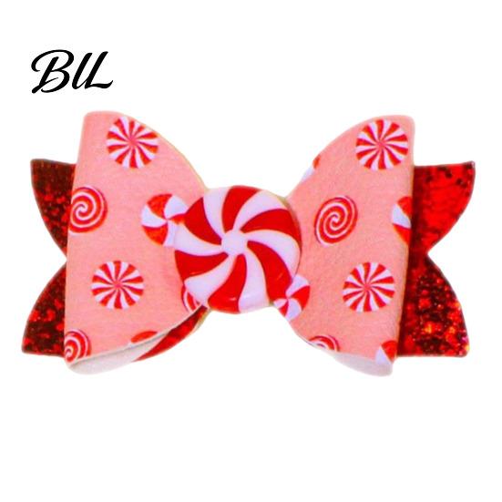 Glitter Hair Accessories for Girls Christmas Candies Bow Clip Women Girls, Sweet Hairpins, Artificial Leather Small Barrettes Daily Wear Clip,