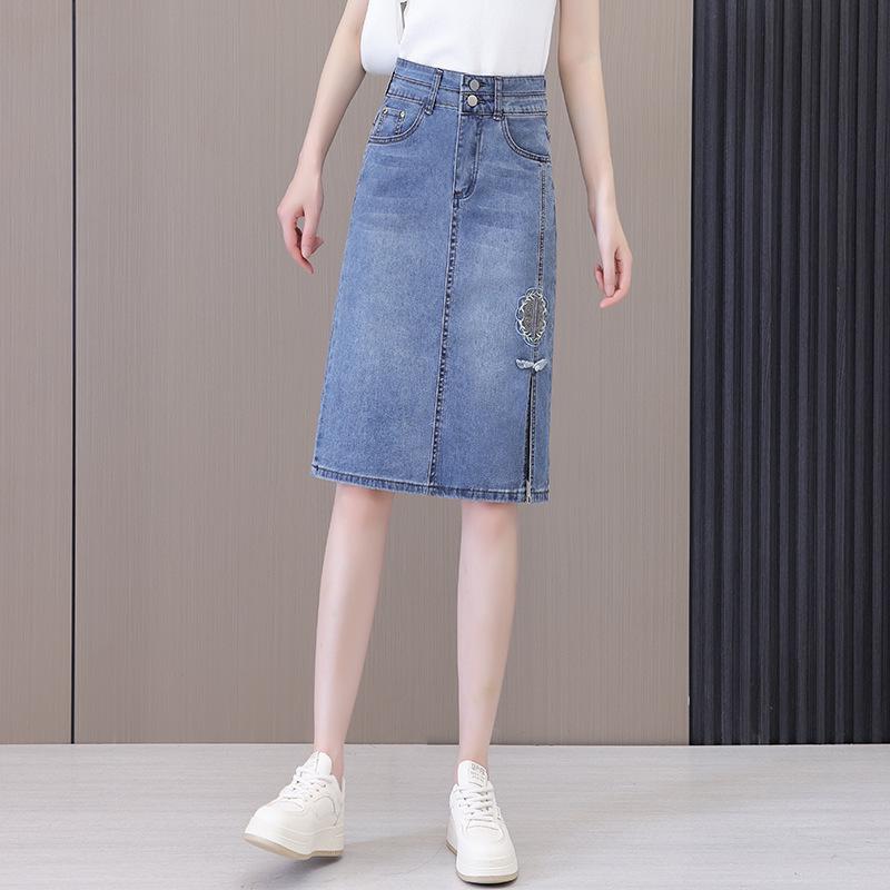 High-Waist Denim Skirt with Floral Embroidery, Summer 2024