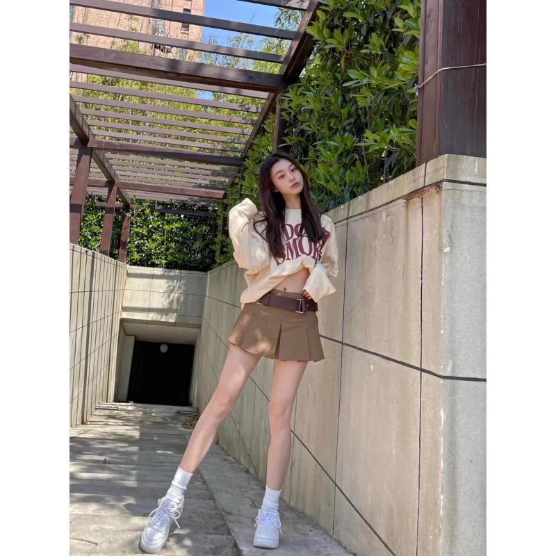 Vintage Pleated Skirt Women's Kawaii A-line High Waist Sashes Mini Skirts Korean Fashion Casual Harajuku Streetwear 2024 Spring