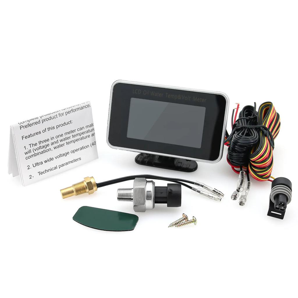 AD 3 In 1 LCD Automobile Digital Water Temperature Gauge Oil Pressure Gauge Voltmeter Water Temperature Sensor Adapter for Car