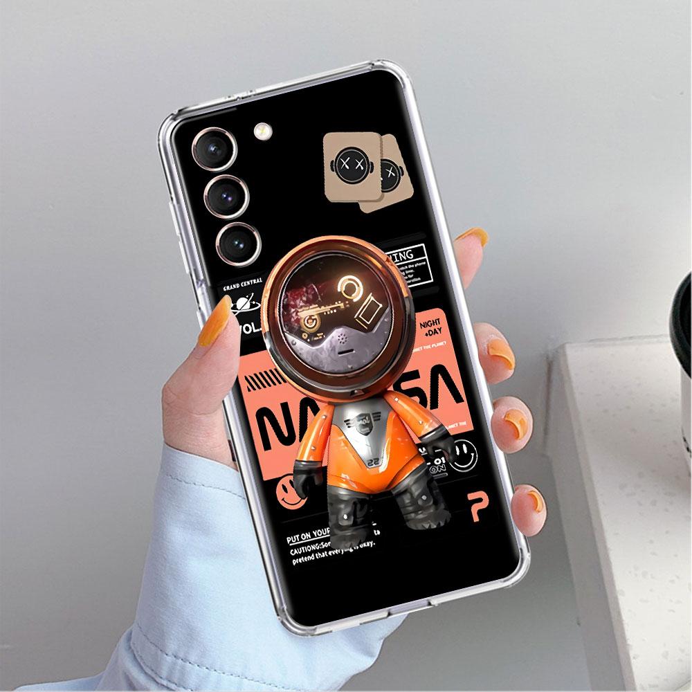 Niedliches Astronauten-Handgelenkband Transparente Hülle für Samsung Galaxy S22 S20 FE S21 S10 S9 Plus Note 20 Ultra 10 Lite Handyhülle