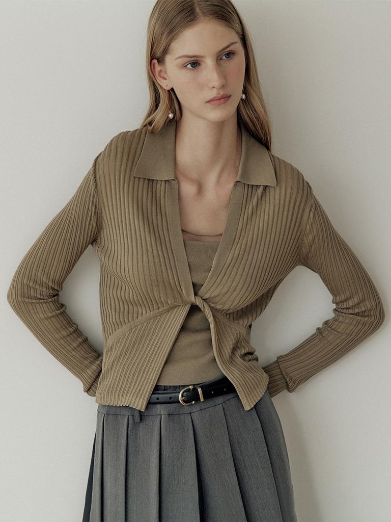 HUNCH Twisted Cardigan & Sleeveless Set (2Color)