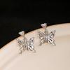 111 Silver Needle Metal Cold Water Diamond Love Butterfly Stud Earrings Women, Niche Design Advanced Earrings Earrings