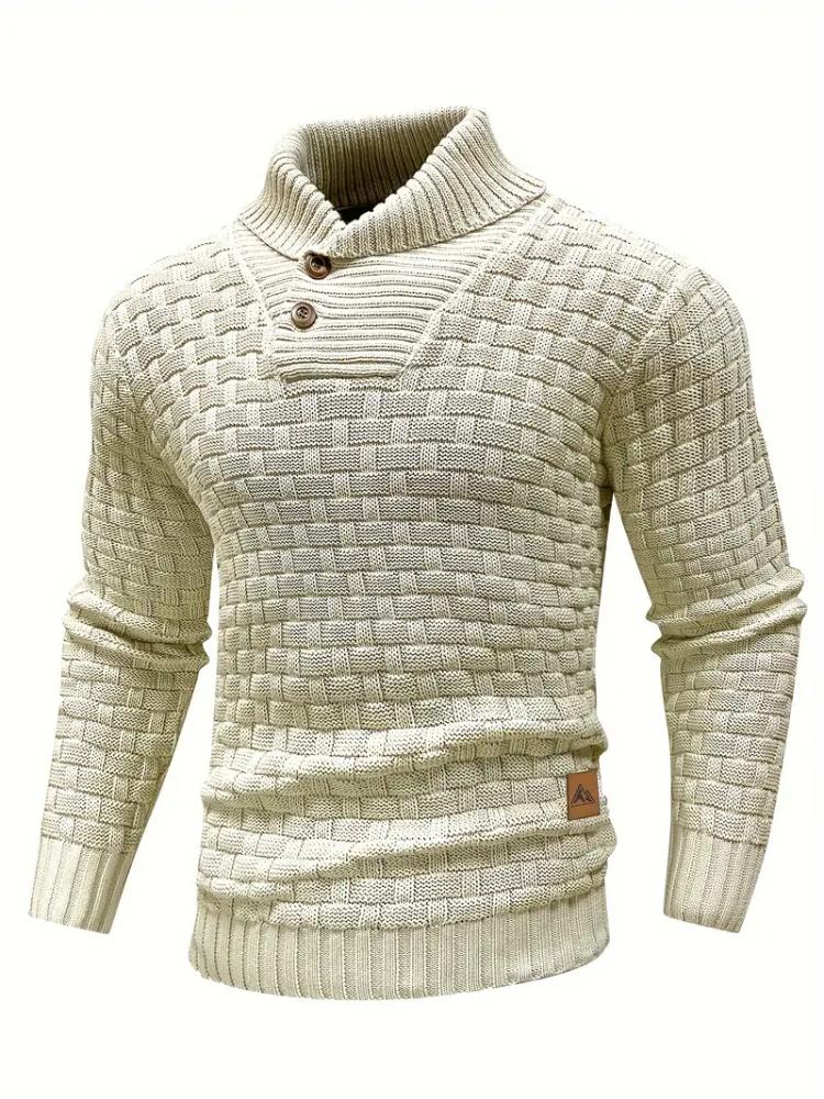Men's Casual Waffle Pattern High Stretch Sweater, Chic Mature Pullover Sweater For Fall Winter