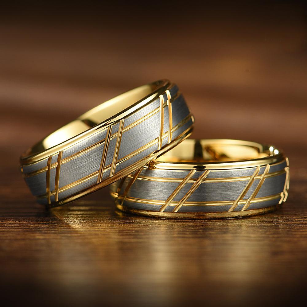 Modern Hammered Men Stainless Steel Rings Gold Color Brushed Groove Pattern Men's Wedding Rings For Women Party Jewelry Gift
