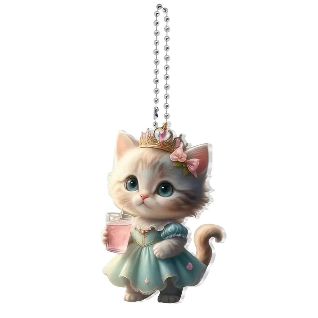 2D Cute Car Acrylic Flat Rearview Mirror Pendant Keychain Accessories