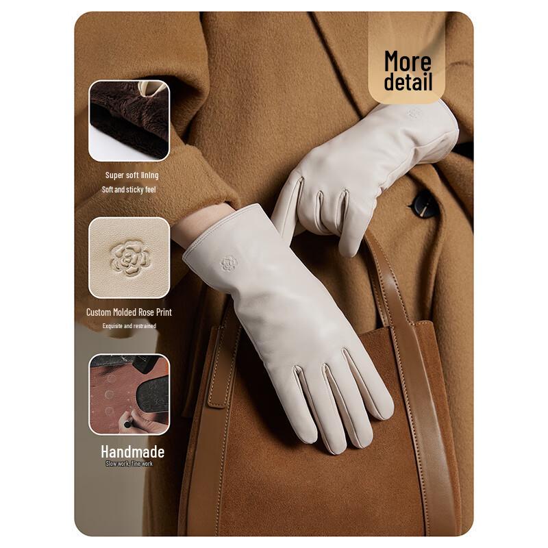 JIUMU Women's Genuine Leather Winter Driving Gloves