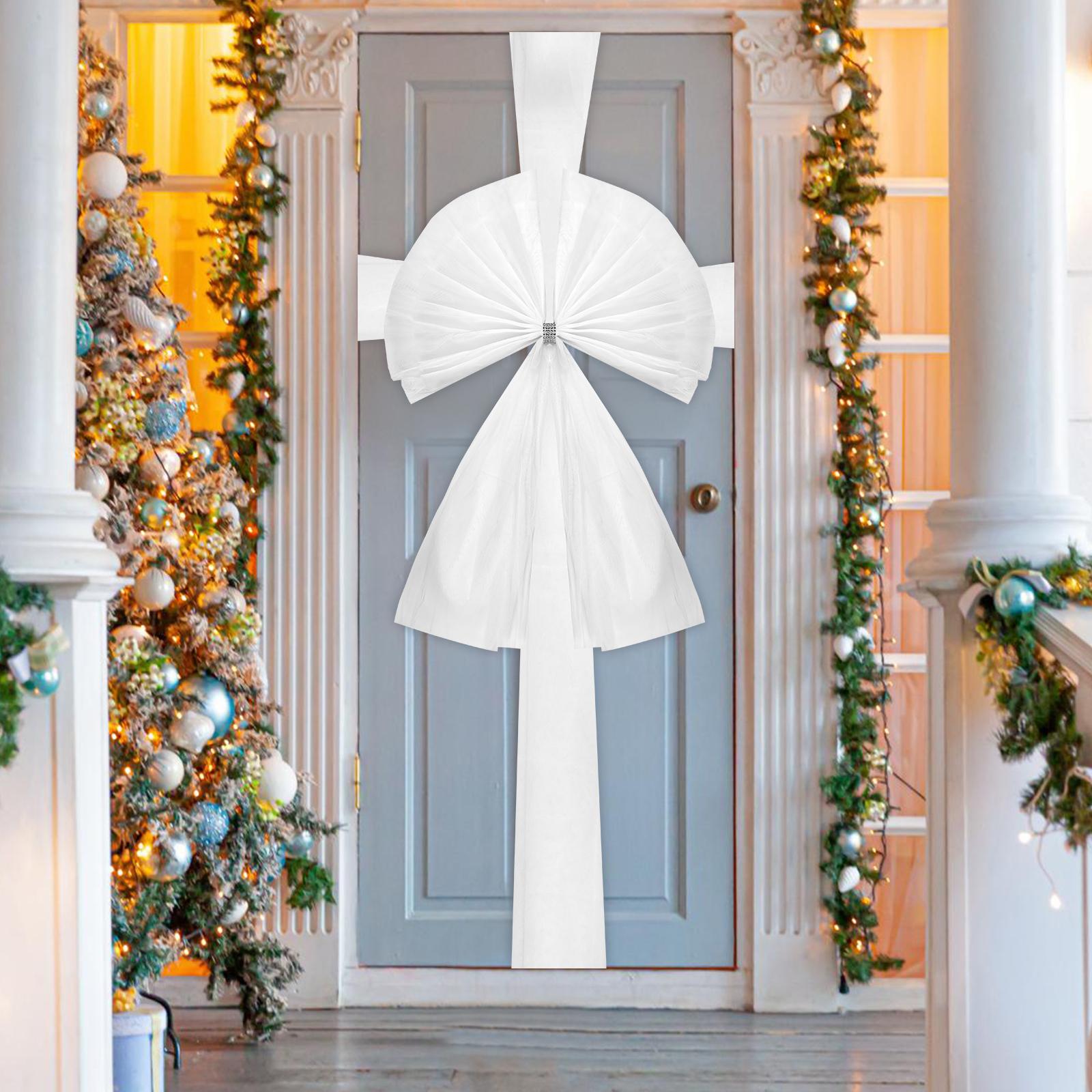 Christmas Large White Bow Christmas Door Bow Decoration, Large White Christmas Door Decoration With Diamond And Bow, Decorative белый