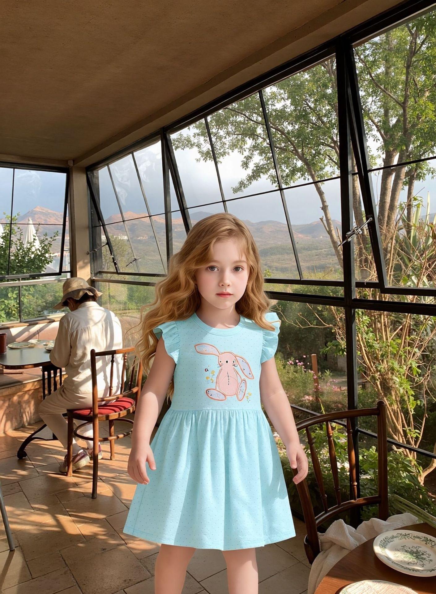 Girls Summer Cartoon Dress Short Sleeve Casual Toddler Dress 90