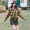 Chuyu Women's Plaid Cotton Long Sleeve Shirt