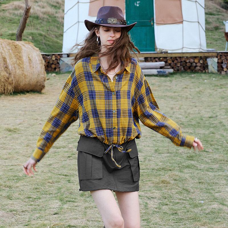 Chuyu Women's Plaid Cotton Long Sleeve Shirt
