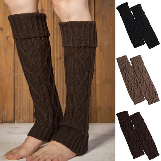 Winter Damen Einfarbig Gehäkelt Gestrickte Stulpen Elastische Stiefelstulpen Lange Socken