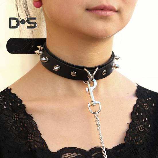 2Pcs/Set Rivet Necklace with Leash Adjustable Length Rivet Decor Collar Rope Set Couple Sexy Necklace Adult Erotic Products