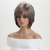 Parrucche Sintetiche Corte Nere Ondulate da Donna Stiloso Capelli Misti Biondo Castano Stratificati con Frangia per Uso Quotidiano Festa Costume Fibra Resistente al Calore