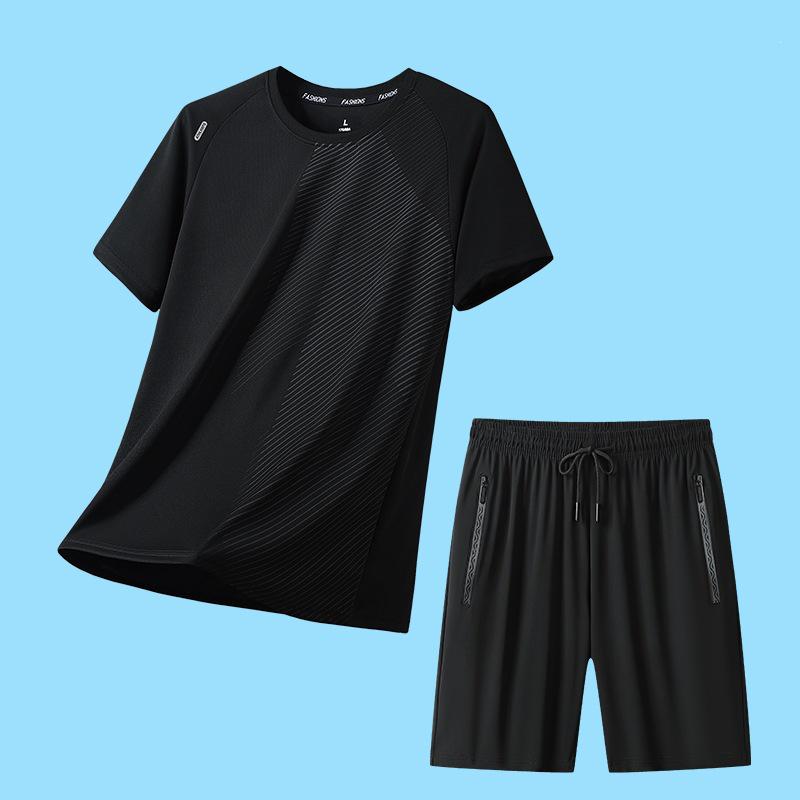 Men's Quick-Drying Ice Silk Sports Set: Short Sleeve T-shirt and Shorts
