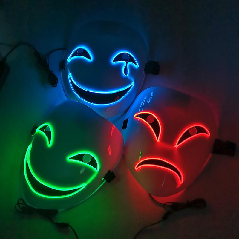 Maschere Facciali LED Sorridenti Luminose per Feste Rave Costume di Halloween Cosplay Maschere Luminose Horror Oggetti di Scena per Case Infestate