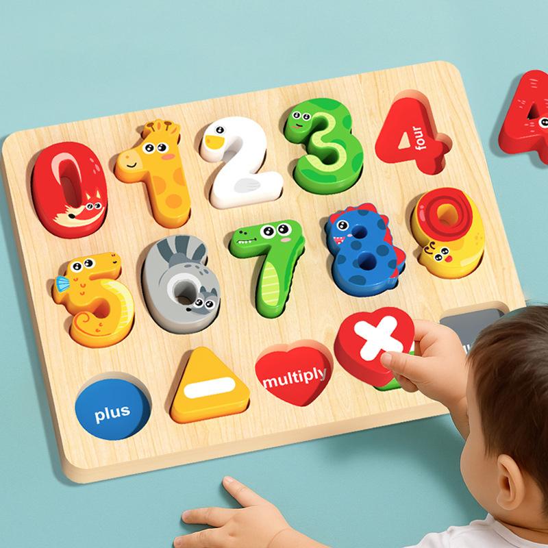 3D Colorful Alphabet Number Puzzle Montessori Wooden Puzzles Matching Games Early Education Toys Mathematics Shape Cognition