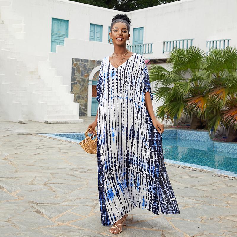 2023 Rayon V-Neck Beach Cover-Up Robe: European & American Style Vacation Swimsuit Sunscreen Shirt