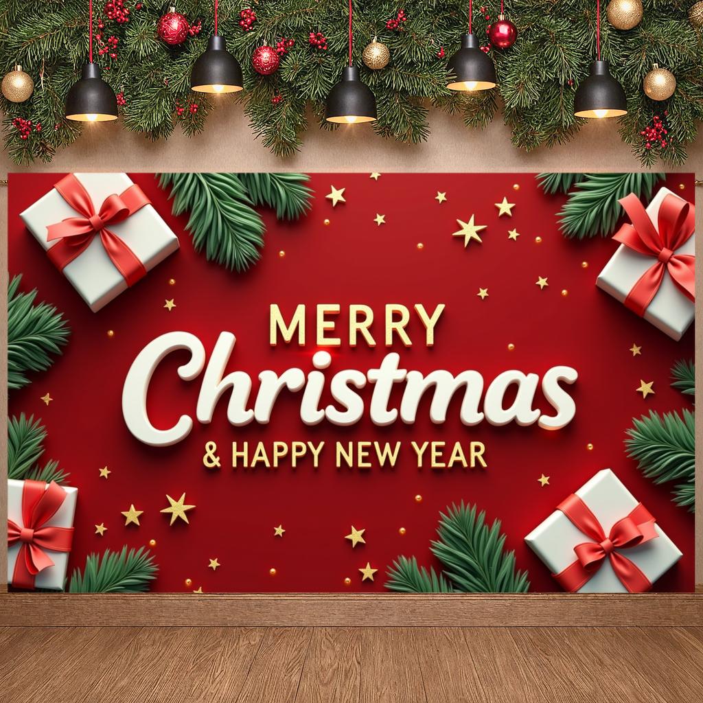 Winter Celebration Display Merry Christmas Print Festive Background Christmas Banner Gift Box Decor Holiday Backdrop For Festive
