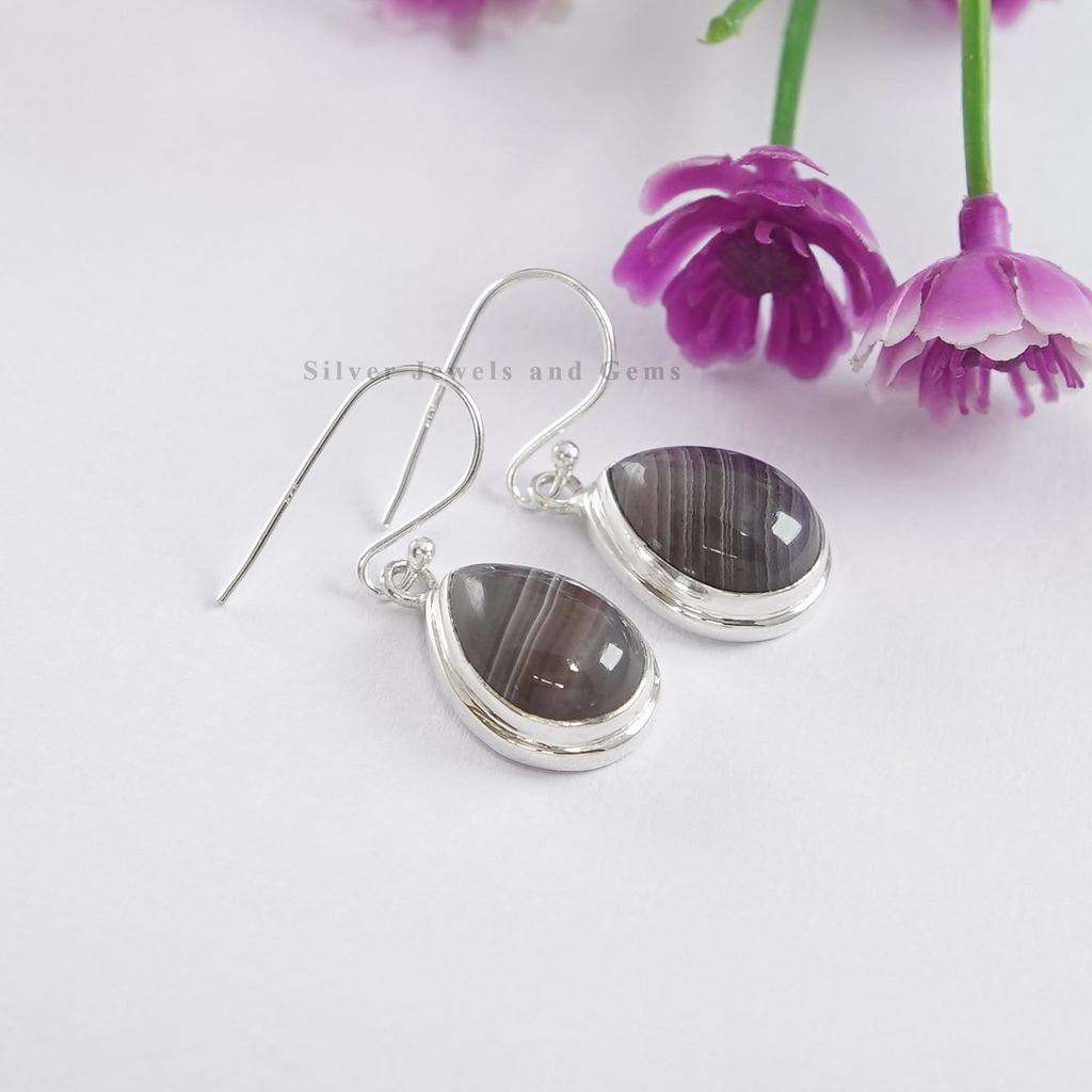 Natural Botswana Agate Earrings, Teardrop Agate Earrings, Handmade Earring, 925 Sterling Silver Anniversary Earrings, Gemstone Earrings