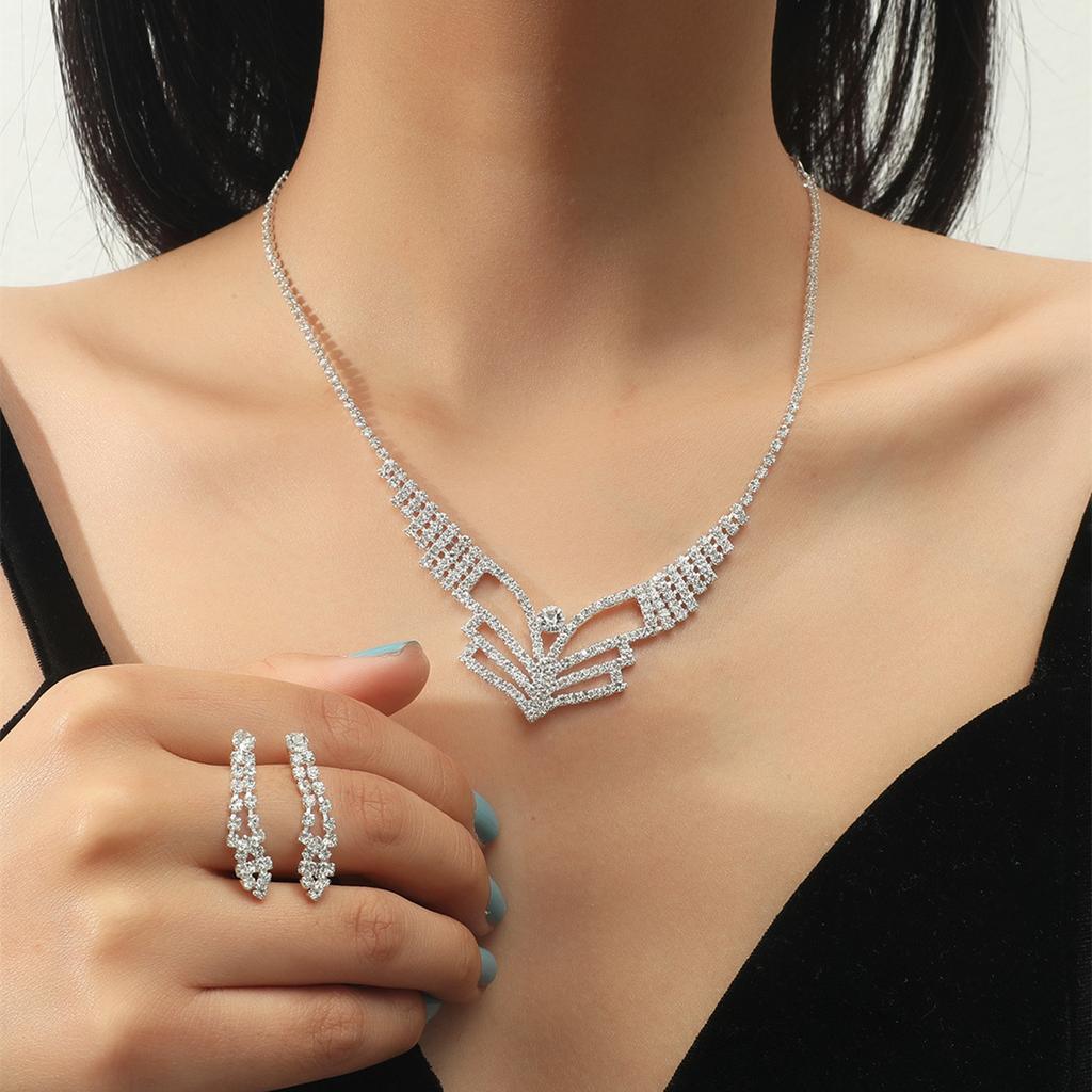 Simple Temperament Necklace Earrings Set, Fashionable Rhinestone Necklace Earrings Two-piece Set