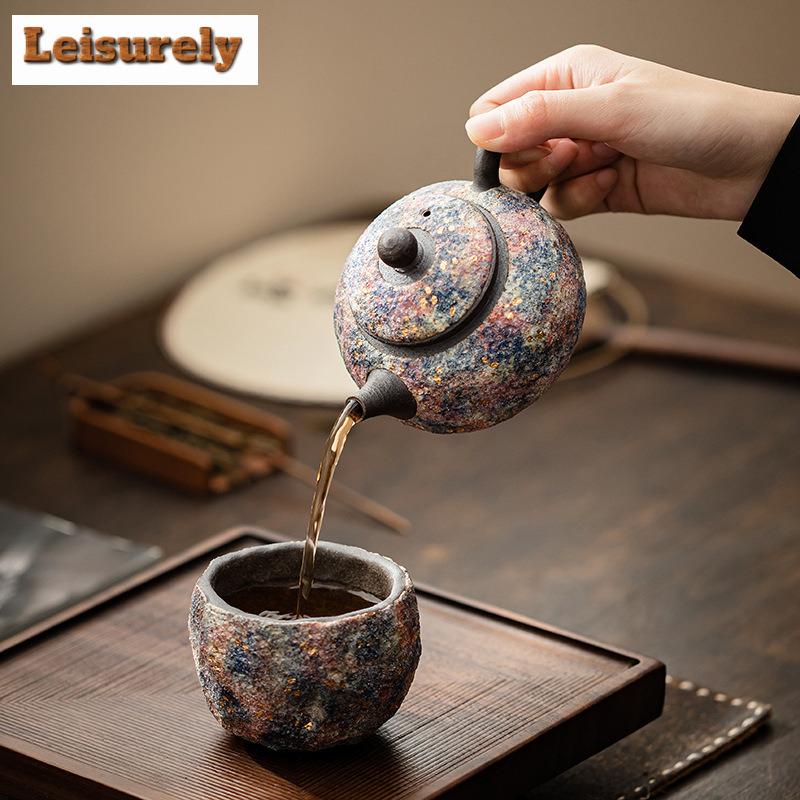 140ML Handmade Rock Mine Xishi Teapot Aesthetic Gold Pointing Pot Tea Making Kettle Chinese Tea Set Accessories Collection Gifts