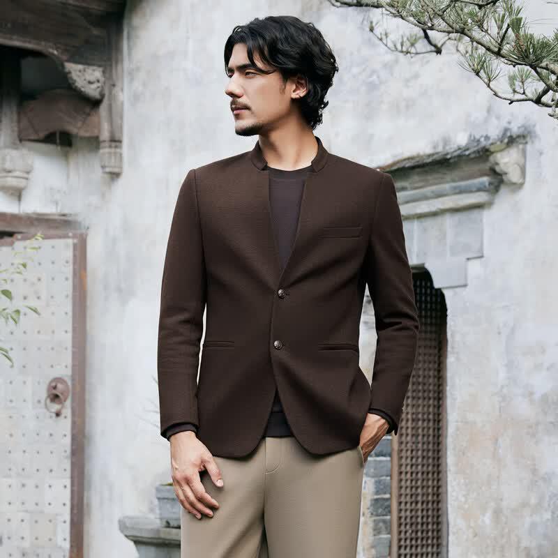 SEVEN Men's Lamb Wool Blend Mandarin Collar Suit Jacket
