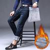 Winter Men 'S Fleece Black Blue Jeans Business Casual Warm Thicken Stretch Denim Trousers Male Brand Pants