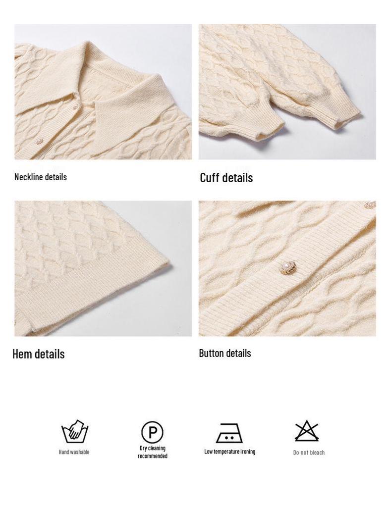 2025 Autumn/Winter Women's Single-Breasted Knitted Cardigan - Solid Color, Turn-Down Collar, European & American Style