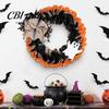 Spooky Door Wreath 15 Inch Halloween for Front Door, Rustic Ruffle with Home Decoration Ghost And Burlap Bow Fireplace Walls Windows Gothic