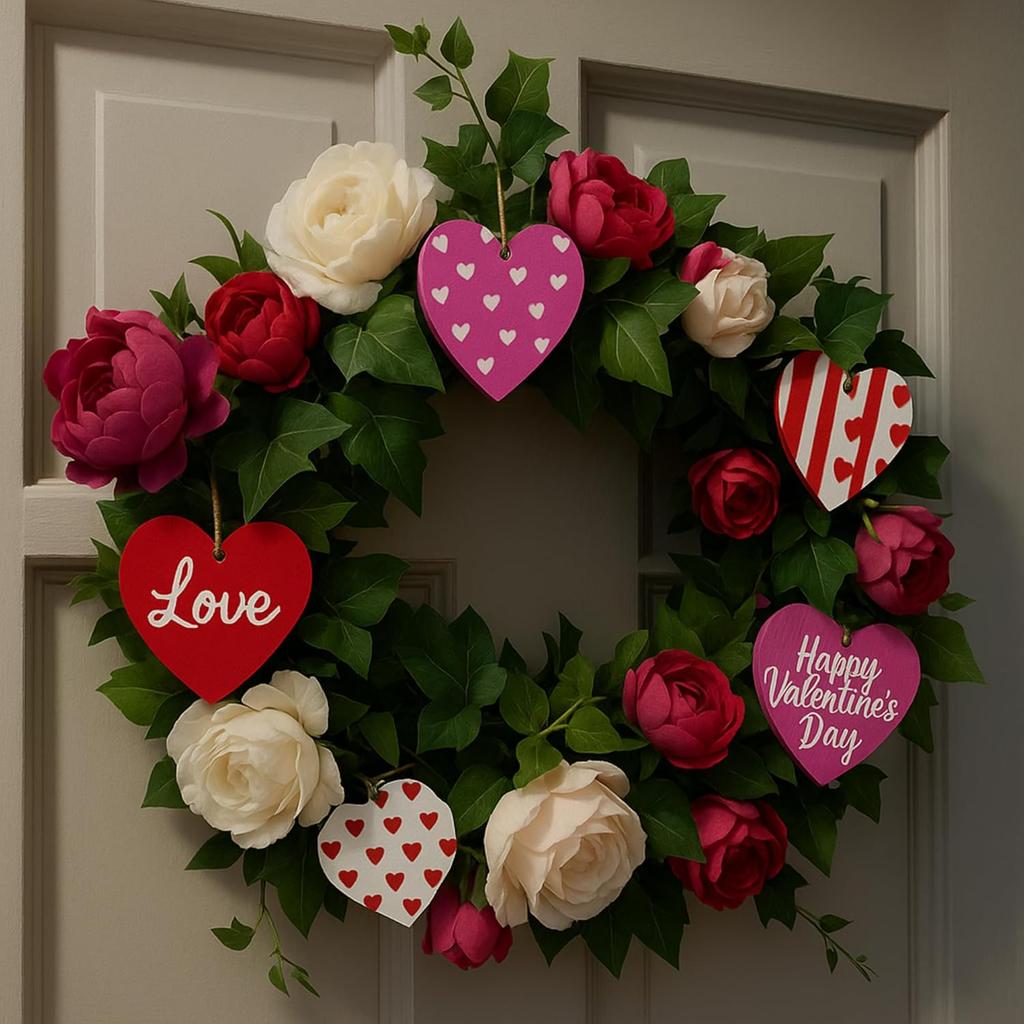 24pcs Rustic Heart Ornaments, Wooden Hearts, Red Pink White for Christmas & Valentine’s Decor, Hanging Home Wall Decoration