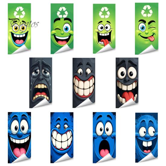 Cartoon Style Trash Can Accessories Funny Sticker, Cute Big Eye Expression Decorative Stickers for Community Corridors Adhesive Label, Waterproof PVC
