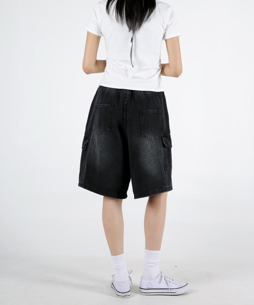 UMM Women'S Elastic Waist Bermuda Cargo Cool Denim Shorts 2 Colors
