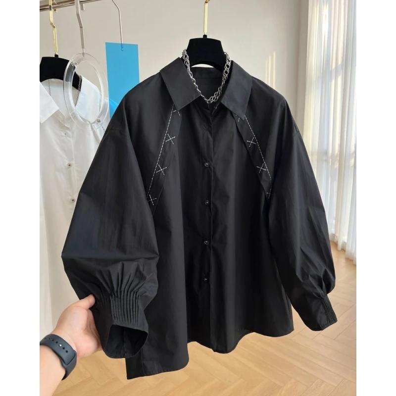Women's New Stitched POLO Collar Button Fashion Solid Color Versatile Casual Long Sleeve Shirts
