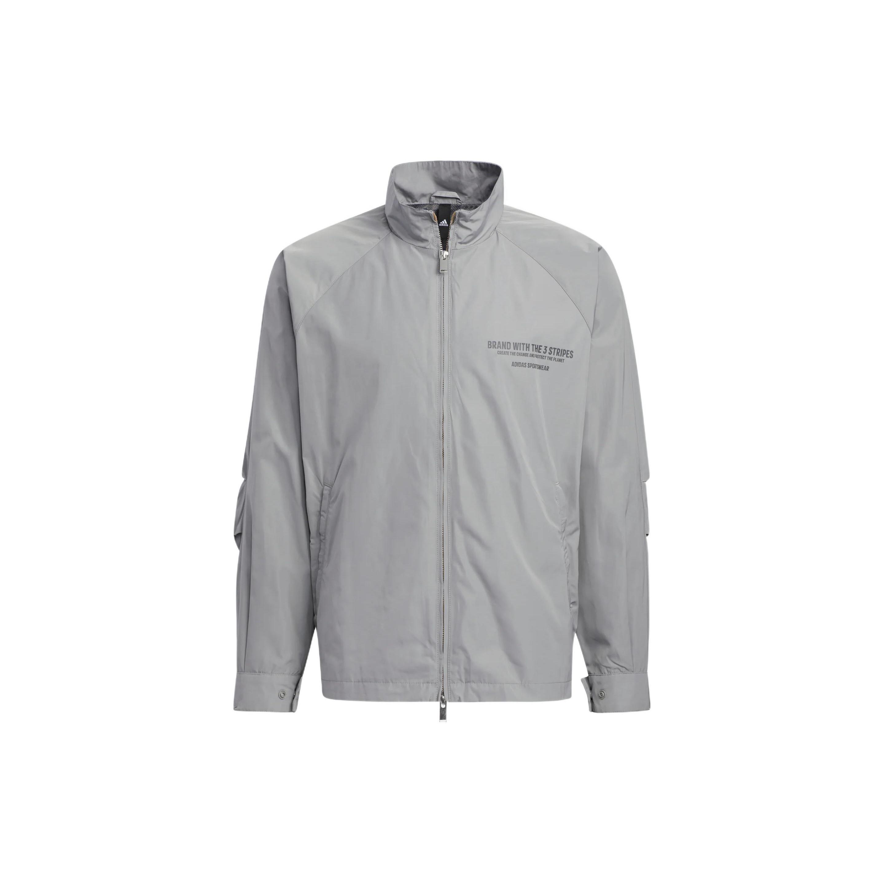 Men s adidas Woven Jacket Alphabet Printing Sports Zipper Stand Collar Gray HZ7058 L