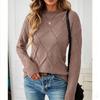 European and American Foreign Trade Women's Sweater, Solid Color Rhombus Hollow Round Neck Pullover Knitted Sweater Top Women