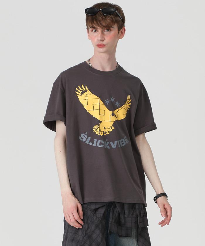 Seulligbaibeu Slv Shining Eagle Printed Short Sleeve T-Shirt [Dark Gray] Dark Gray/Xl