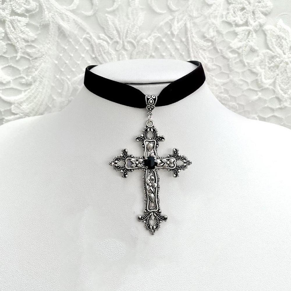 

New Arrival Cross Pendant Choker Gothic Style Punk Cross Bead Grunge Look Women s Jewelry Gift Idea чёрный