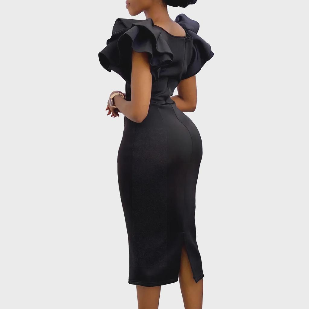 D3282 Women's Square Collar Ruffle Sleeve Commuter Party Dress