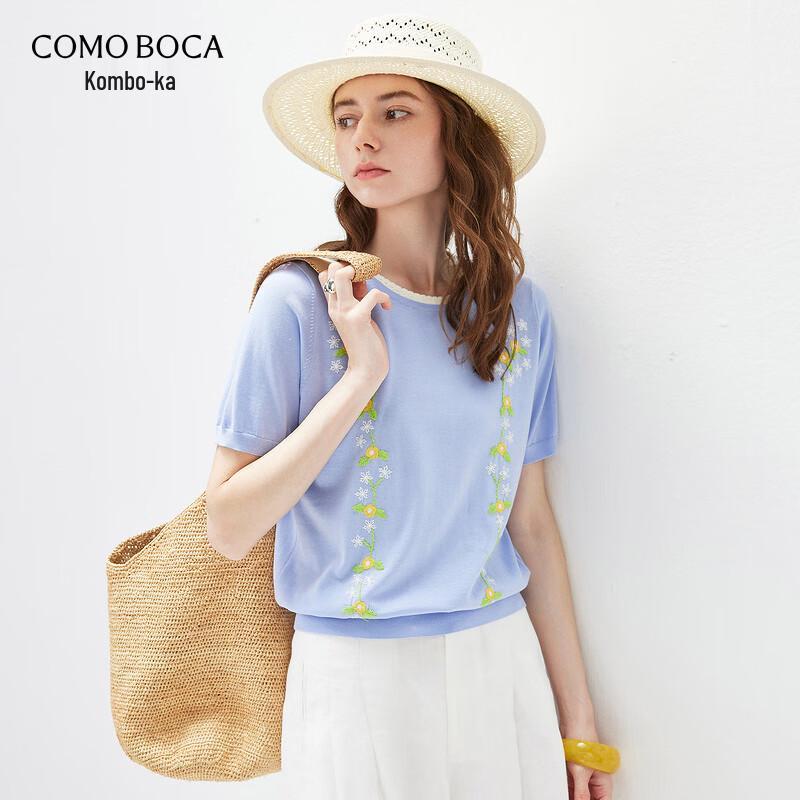 Women s Mulberry Silk Blend Embroidered Short-Sleeve T-Shirt M