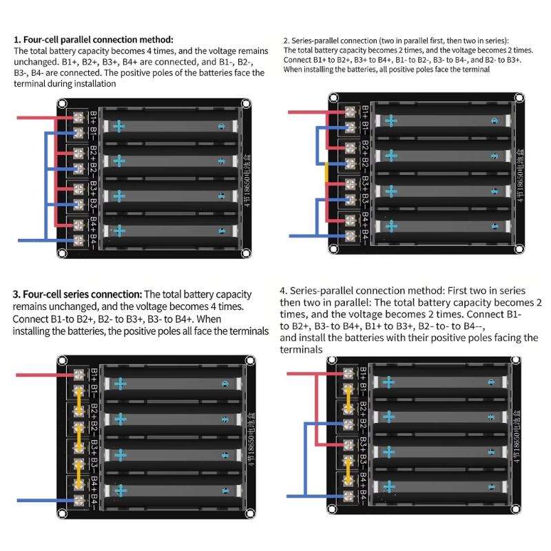 4-Cell 18650 DIY Battery Holder No Welding Required For Series Parallel Setups Overdischarge Shortcircuit Prevention
