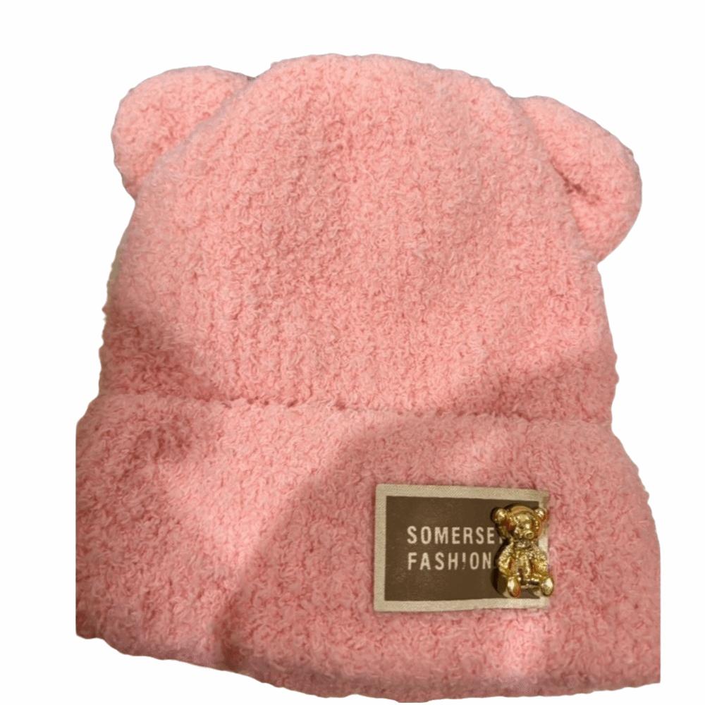 

Bear Ear Plush Bear Beanies Letter Winter Cap Cute Cat Ear Skullies Outdoor розовый