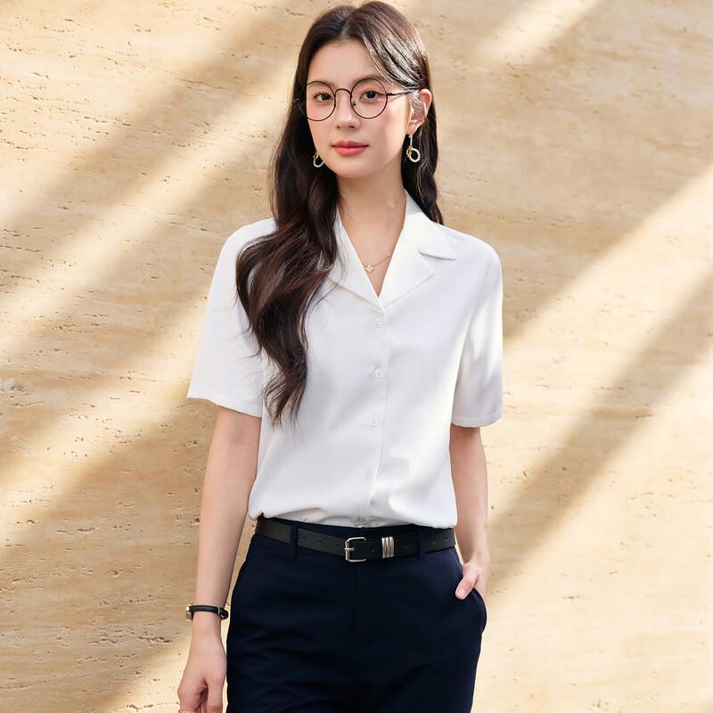 HANMANKE Women s Short-Sleeve V-Neck Chiffon Interview Shirt One Size
