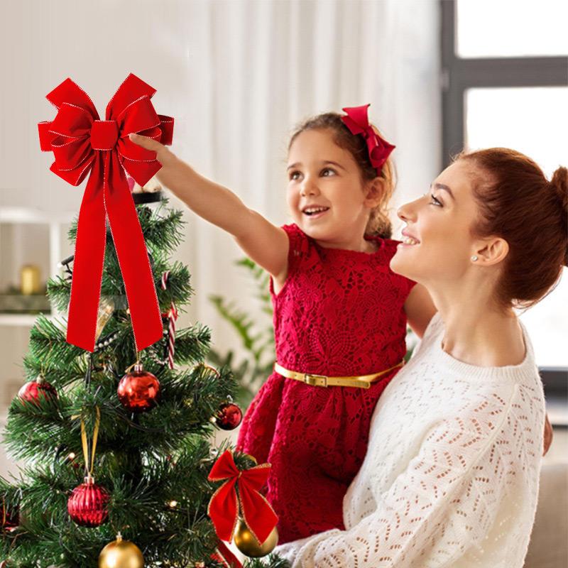 Handgemachte Weihnachten Rote Samtschleife Multi-Ohr Weinrote Samt Weihnachtsdekoration Weihnachtsbaumschleife Neujahrsdekorationen Geschenke