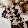 Autumn Winter Houndstooth Knitted Sweater for Women Round Neck Design Niche Pullover Slimming Knit Top Outerwear Luxurious Relaxed Versatile Top