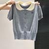 Summer New Style Bow-knitted Cardigan Casual Versatile Top Sweet Style Baby Doll Collar Short-sleeved Knitted Sweater for Women