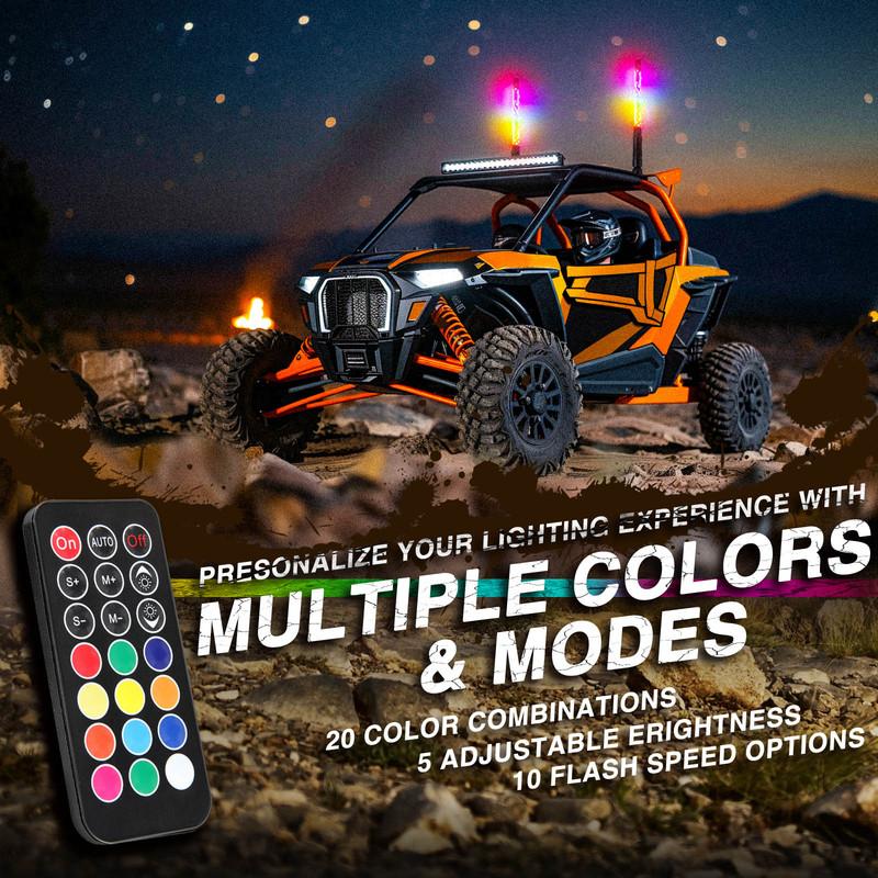 2PCS 1FT LED Whip Lights Waterproof Remote Control Flagpole Antenna Whips for UTV ATV Off Road Truck Sand Buggy Dune RZR